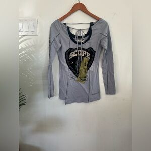 Vintage Y2K,Scope Graphic Long Sleeve Top in Light Gray